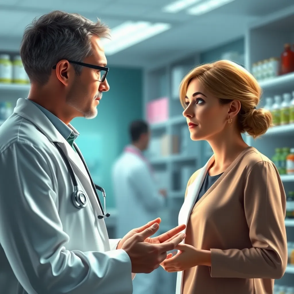 A realistic illustration of a doctor or pharmacist discussing the potential side effects and interactions of Garcinia Cambogia with a patient. The image should emphasize the importance of consulting with a healthcare professional before using any supplement.