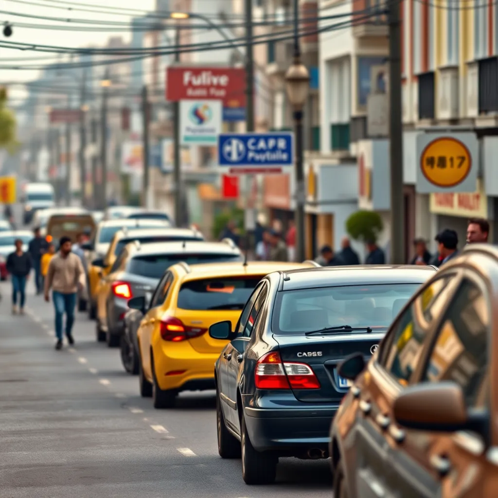 A vibrant and lively online forum discussion thread about driving schools, with users sharing their experiences and recommendations. The background should be a bustling street scene with cars and pedestrians, representing a local community.