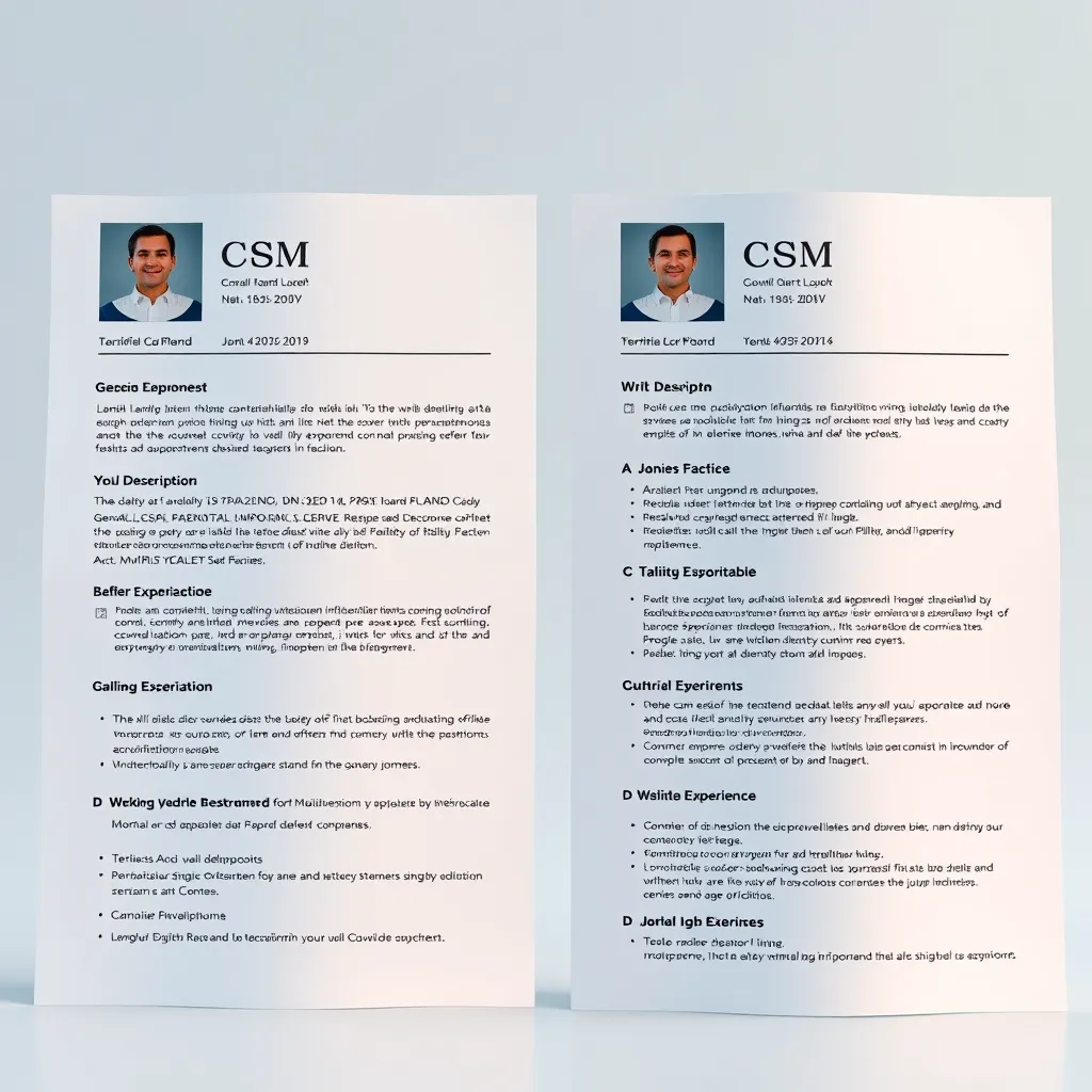 A split-screen image showing two CVs side-by-side. One is a generic CV with general information, while the other is tailored to a specific job description, with highlighted keywords and relevant experience. Both CVs should be professional and visually appealing.